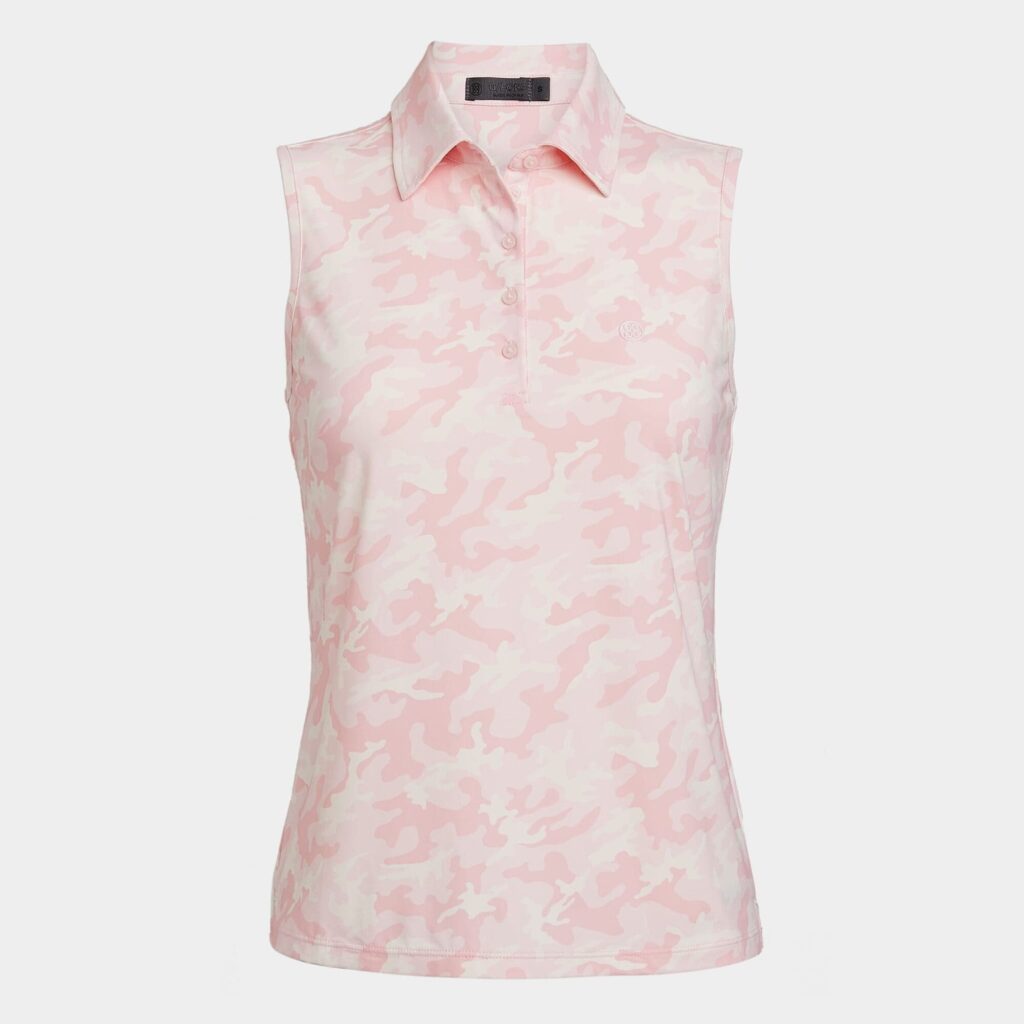 pink camo cooling nylon sleeveless polo