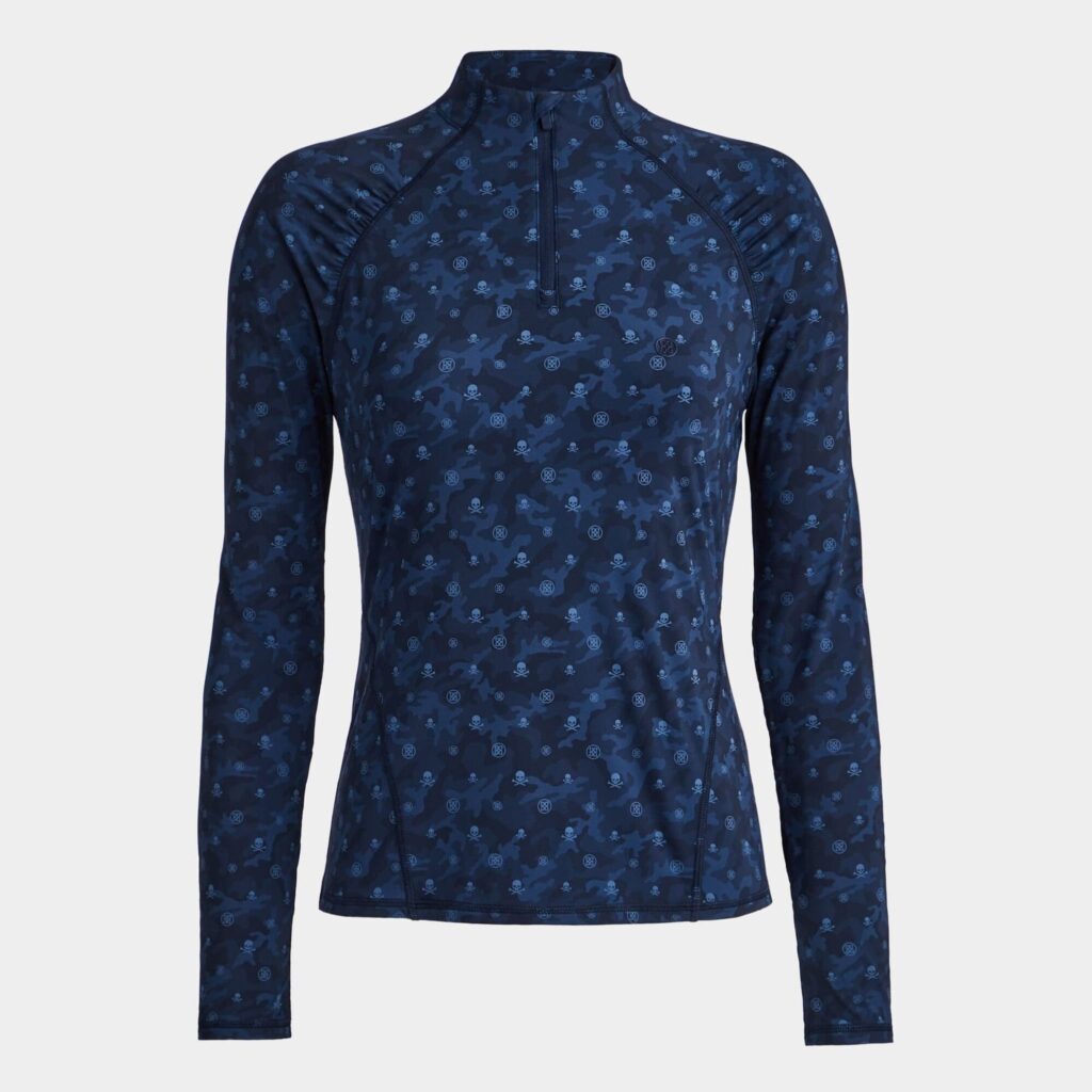 camo cooling nylon ruched quarter zip pullover