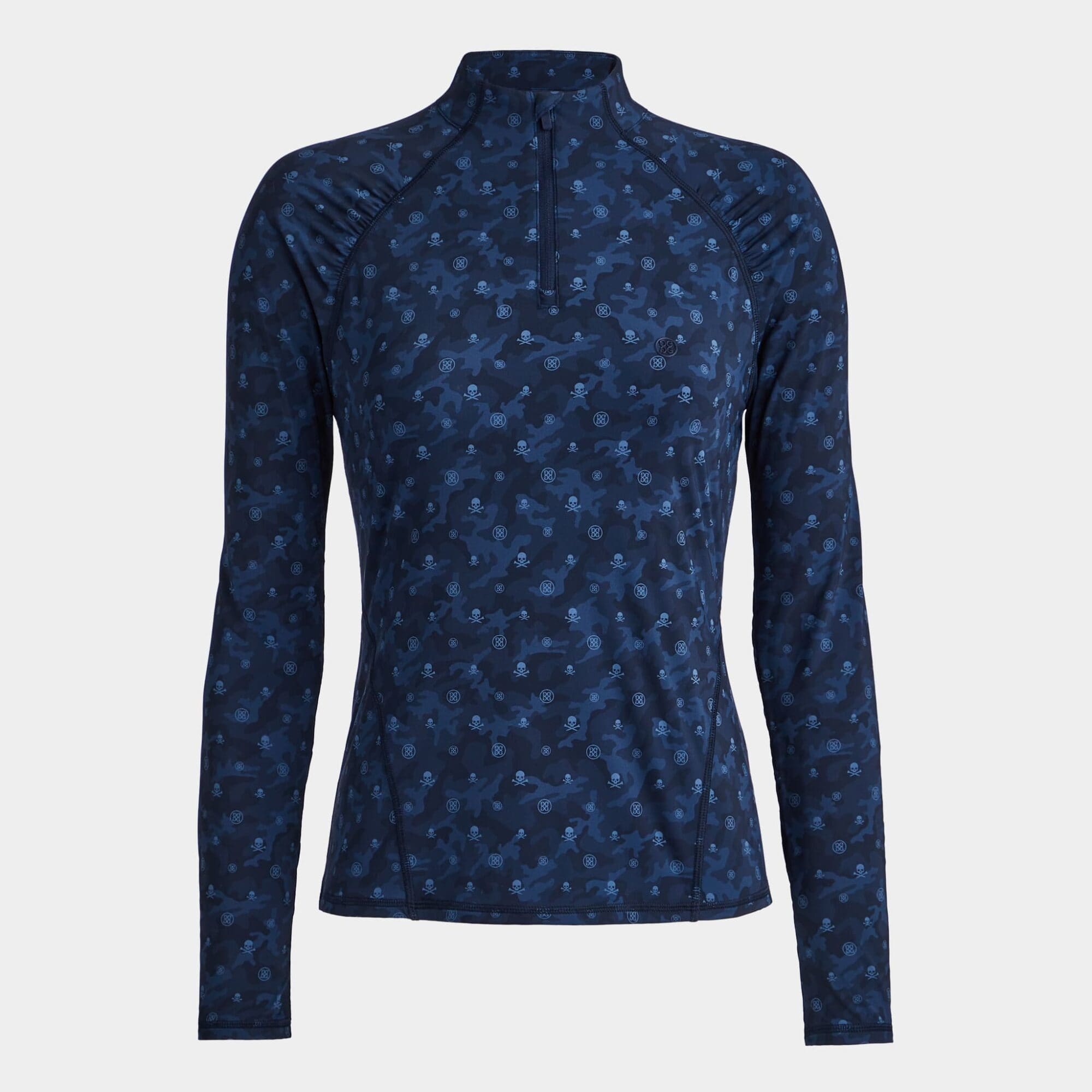 camo cooling nylon ruched quarter zip pullover