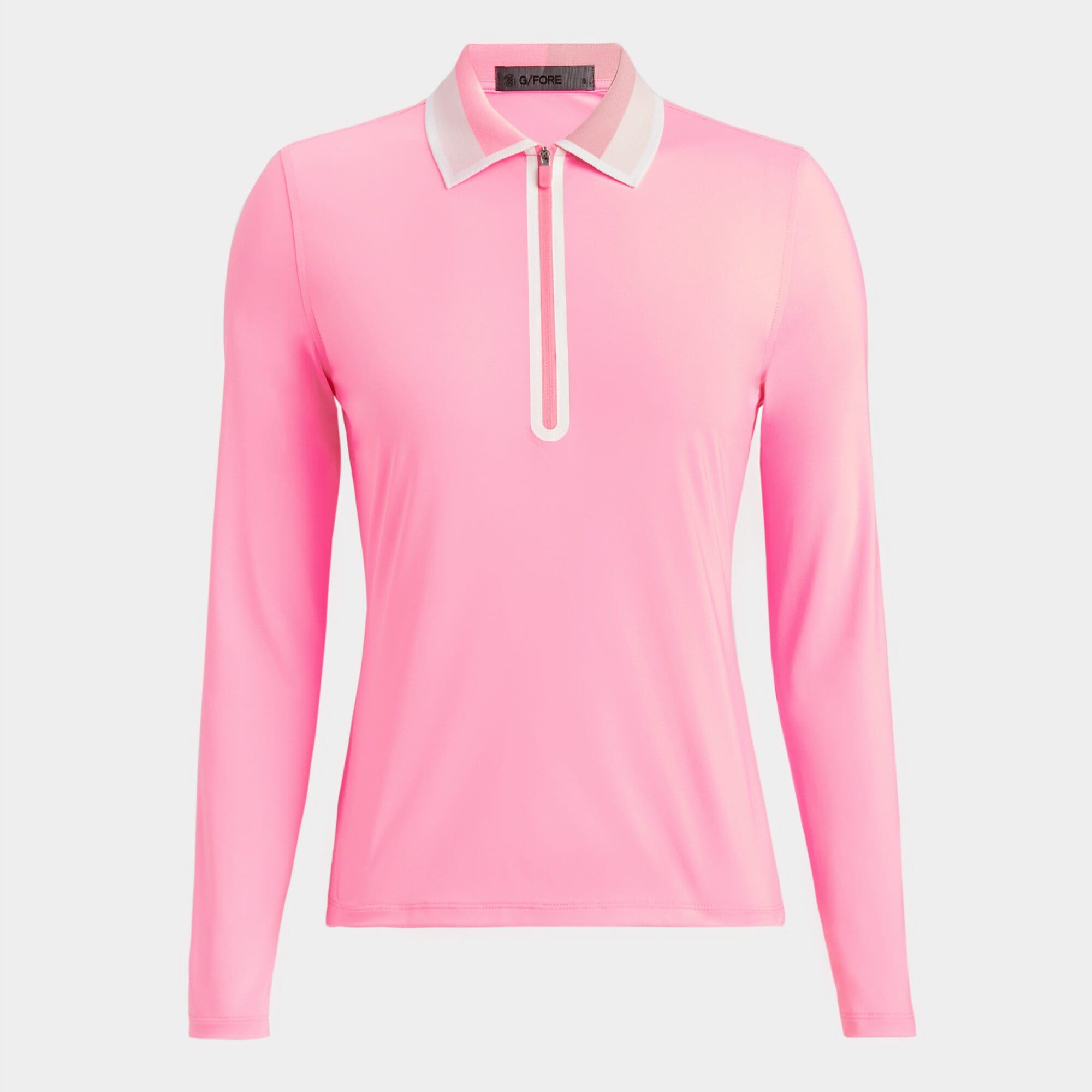 colour block collar silky tech nylon long sleeve zip polo