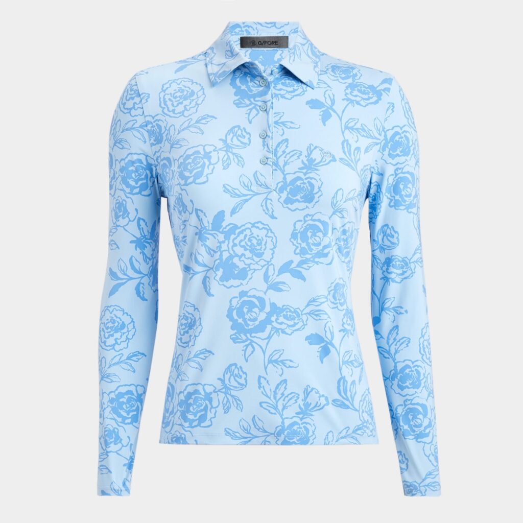 peony sketch silky tech nylon long sleeve polo