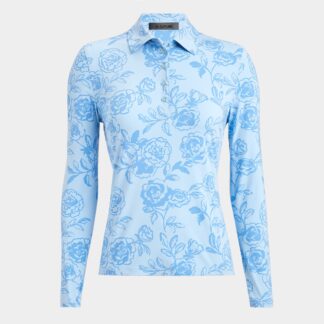 peony sketch silky tech nylon long sleeve polo