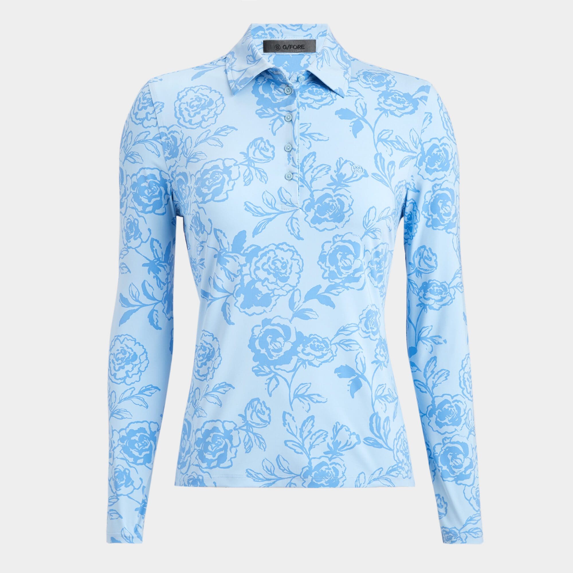 peony sketch silky tech nylon long sleeve polo