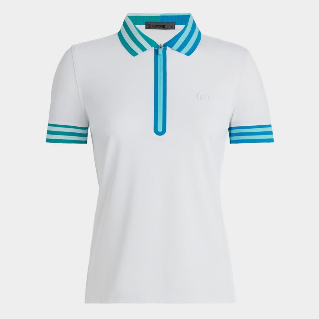 contrast embossed logo quarter zip tech piqué polo