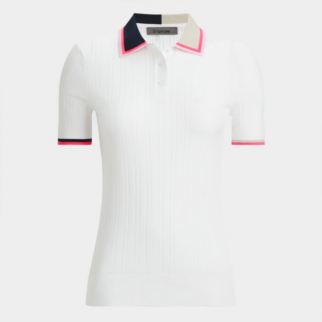 cotton blend ribbed short sleeve sweater polo