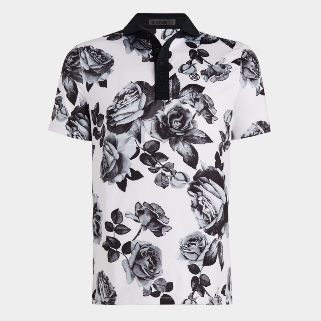 photo floral tech jersey modern spread collar polo